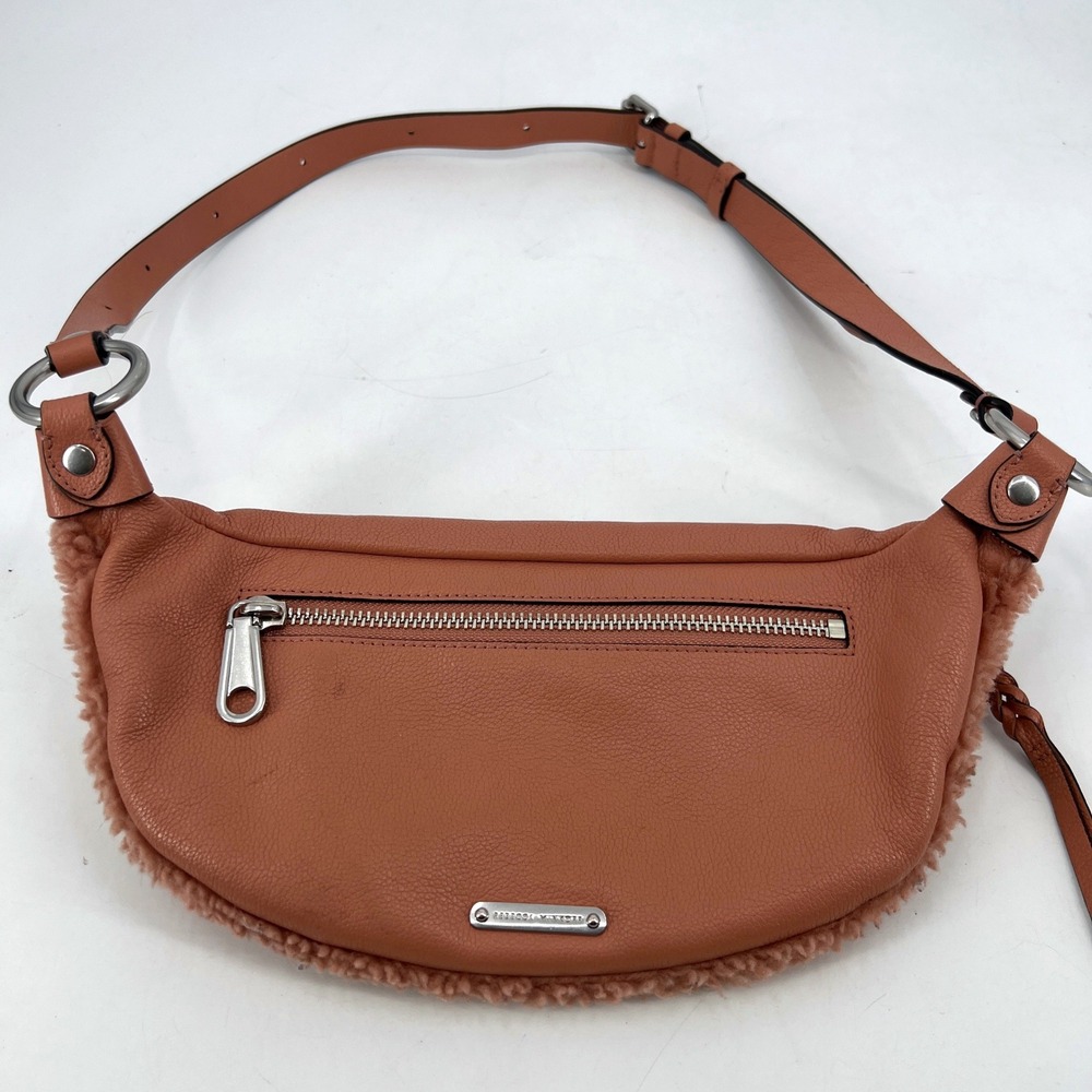Rebecca Minkoff Shearling Sling Leather Belt Bag Fanny Pack Dusty Peach - Picture 6 of 10